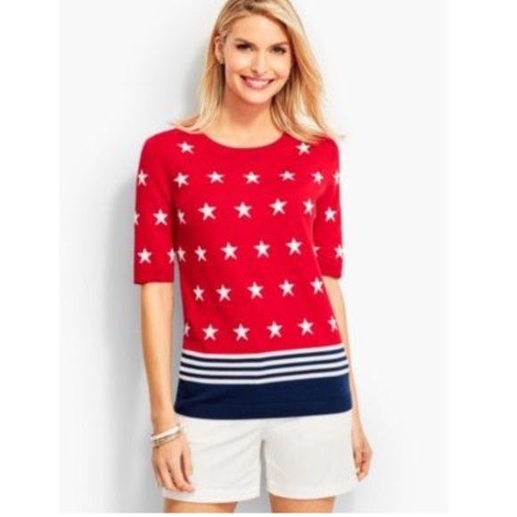 Talbots Red White & Blue Stars & Stripes Knit Top - Picture 1 of 8